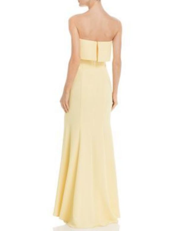 avery g strapless crepe gown